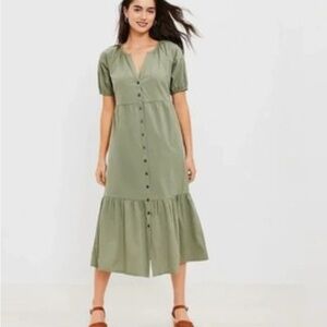Loft Green button front Midi Dress size small